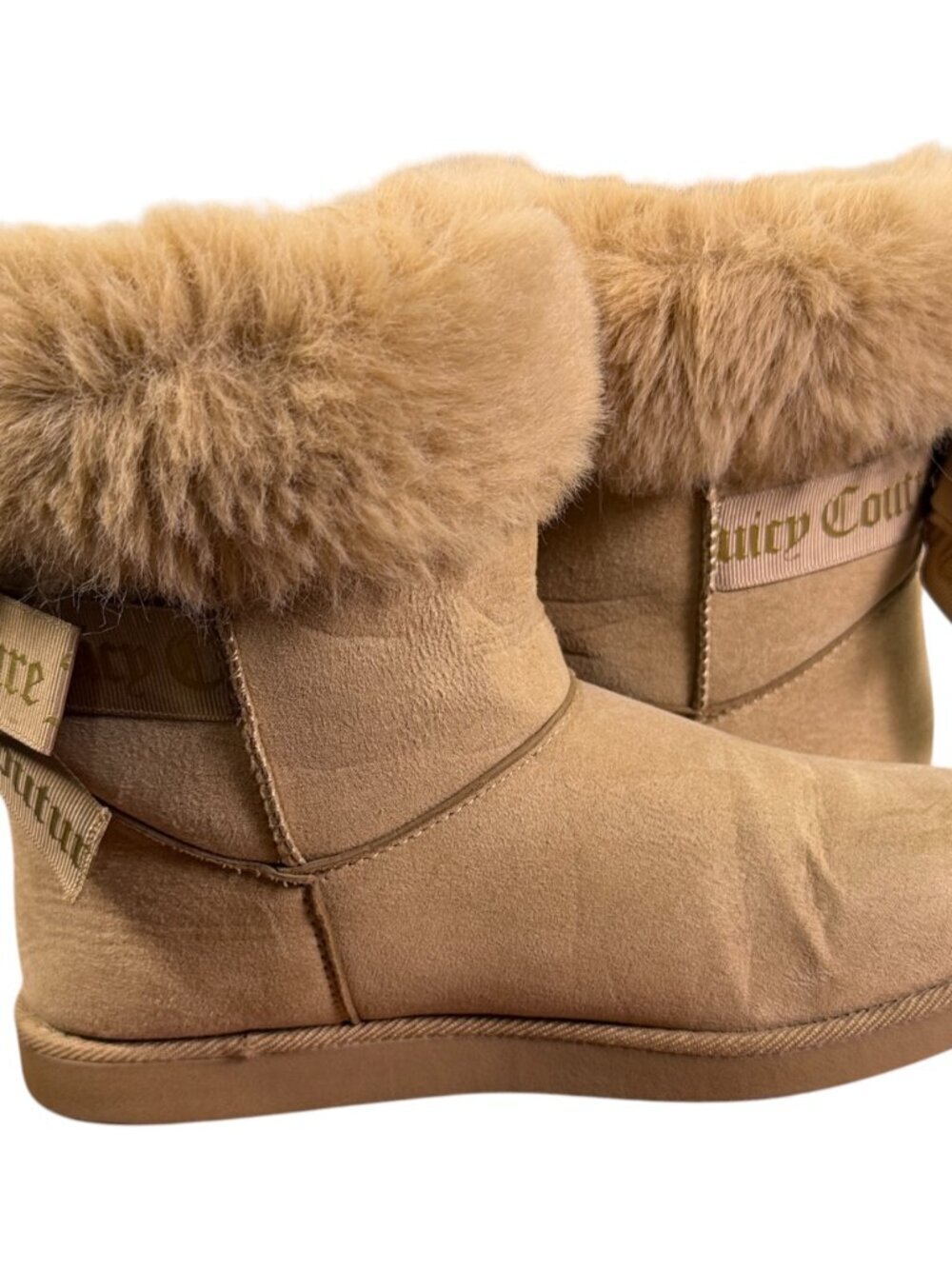 Juicy Couture Faux Fur Trim Bow Winter Boots Tan Women's US 7.5 EU 38 Cozy - Picture 5 of 12